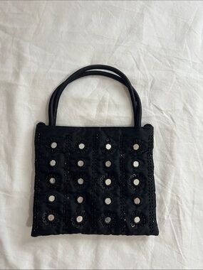 Vintage Black Beaded Mirror Accent Bag